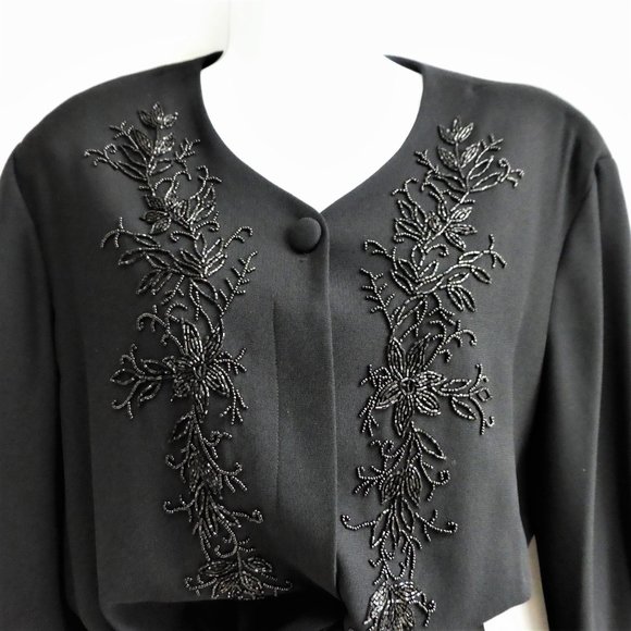 Liz Claiborne Vintage Beaded Black Jumpsuit Elegant Bead Belt Wide Leg Zip XL - Picture 4 of 10